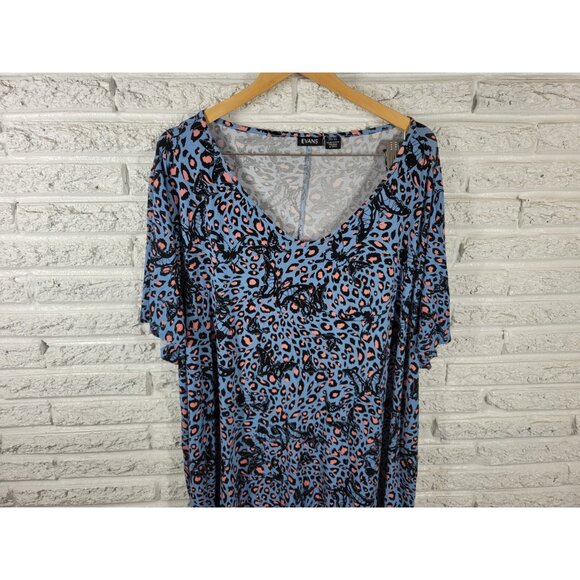 Evans Womens Top 30 32 Plus Tee Tunic Short Sleeve Blue Butterflies C24E - Picture 3 of 7